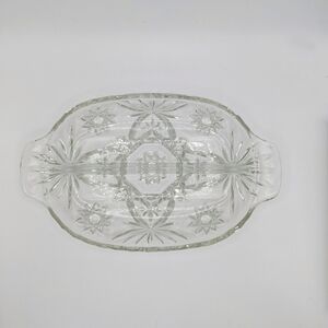 ANCHOR Hocking Star of David Clear Pressed Glass Divided Relish Dish / Tray